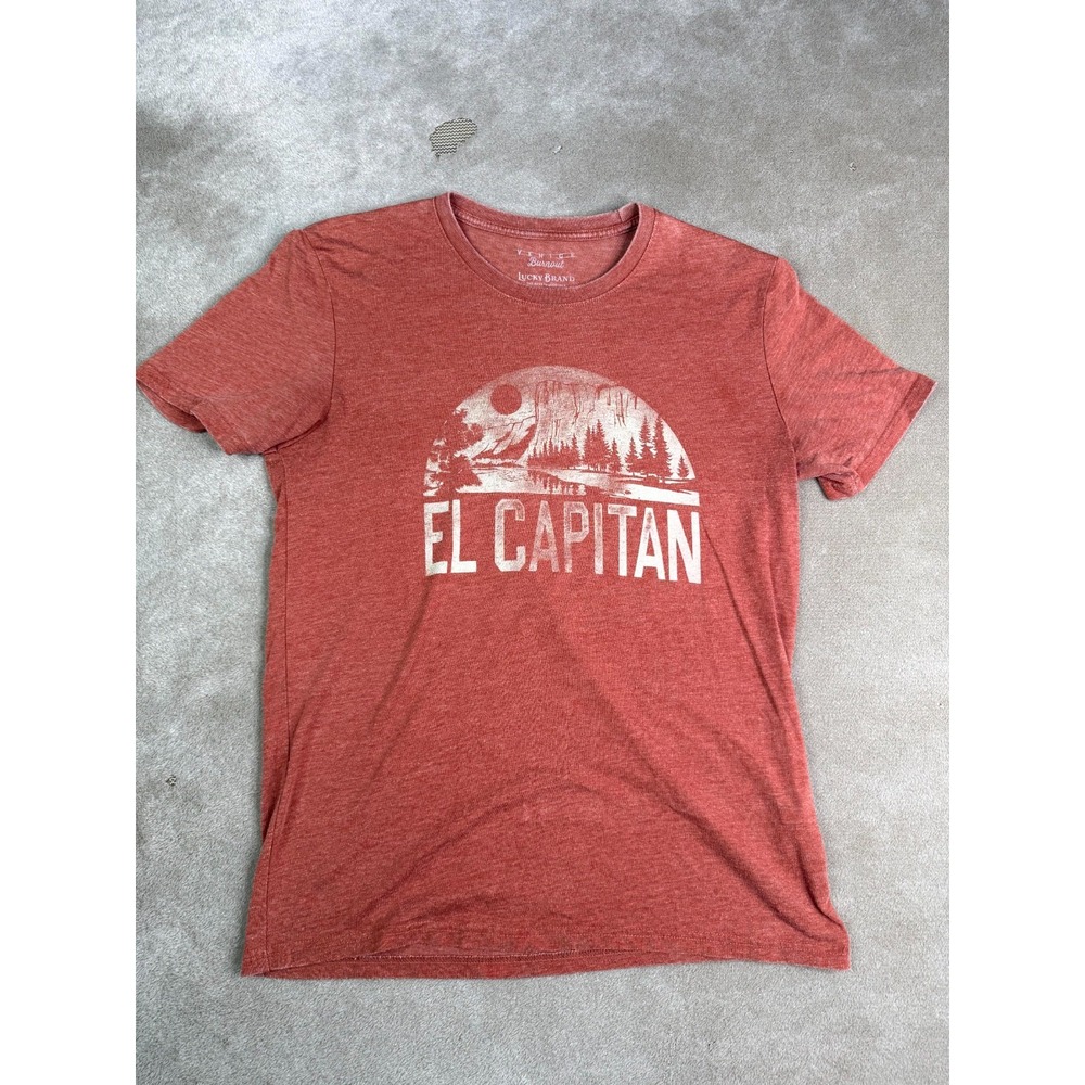 Lucky Brand Venice Burnout T-Shirt Mens Medium Red El Capitan Yosemite Graphic